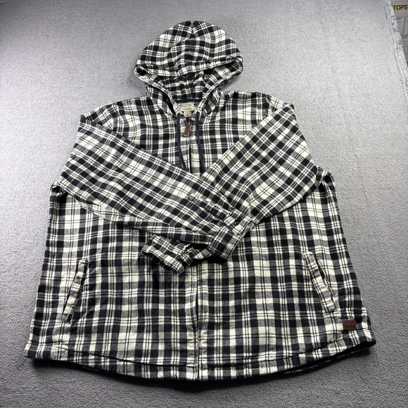 LL BEAN Womens Full Zip Hooded Jacket-All Cotton Black/White Plaid-Relaxed Fit L - Picture 2 of 16